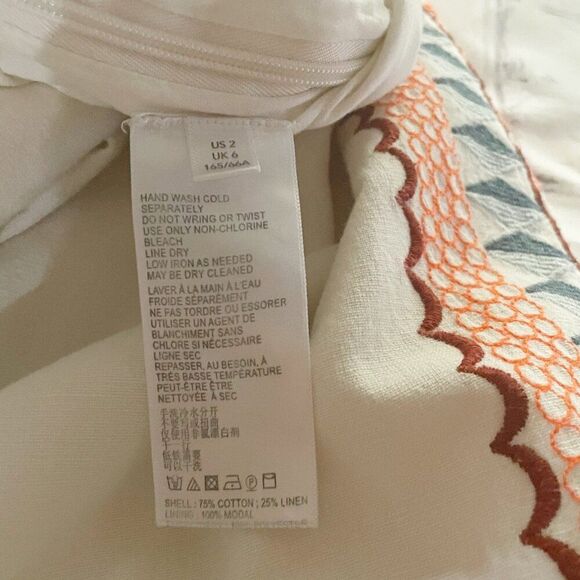 Anthropologie Ivory Islander Embroidered Straight Leg Cropped Pants 2 Boho Beach - Picture 9 of 10